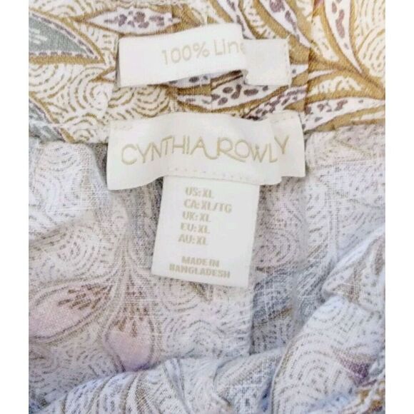 Cynthia Rowley XL 100% Linen Pull-on Shorts Size XL Neutral Colors Leaf Print - Picture 7 of 7